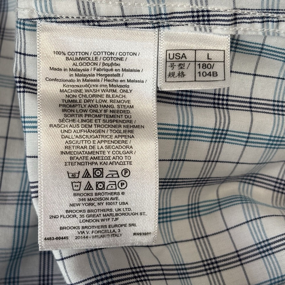 Brooks Brothers Regent Original Polo Men's Size Large Blue Plaid 100% Cotton - Picture 5 of 5